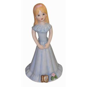 1981 Enesco Growing Up Birthday Girls Age 10 Porcelain Girl Figurine Blonde Hair